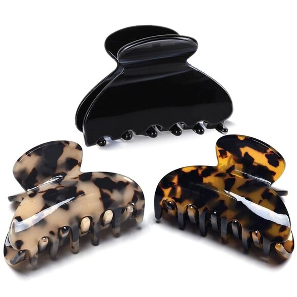 Accessories - Luxury Cellulose Medium Hair Claw Clips - 3 Pack in Tortoise & Leopard Print